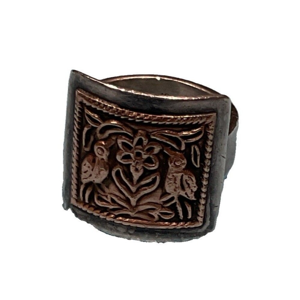 Gothic Sterling Silver Mixed Metal Wide Band Ring Artisan Folk Art Size 6